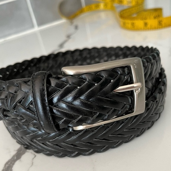 New! 100% Black Leather Braided Belt Size 36 Matte Silvertone Hardware Western - Picture 4 of 9